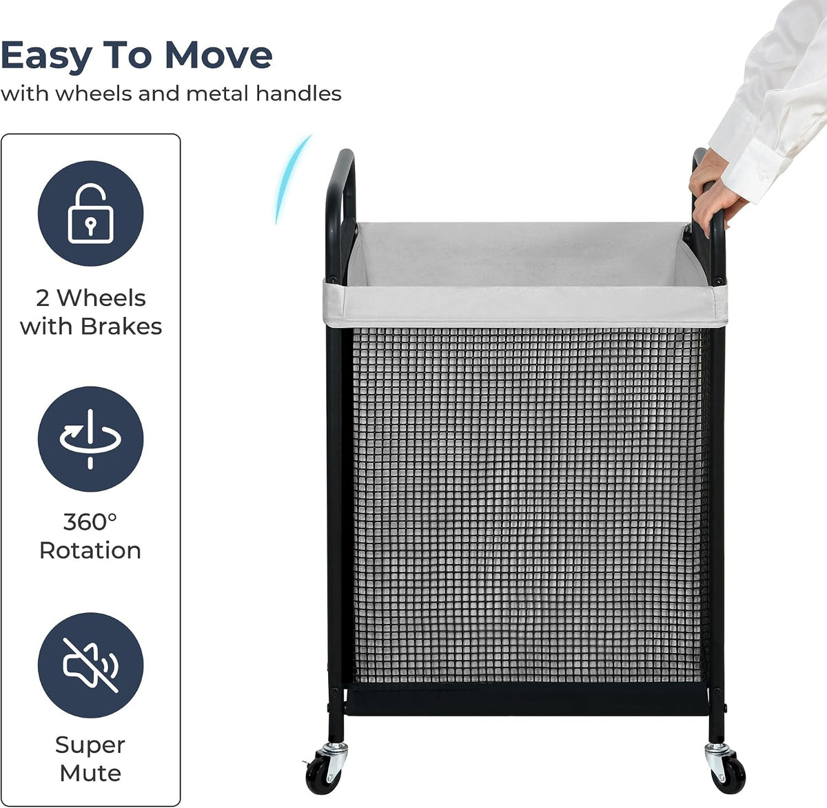 Laundry Hamper 3 Section, 120L Rolling Laundry Sorter Cart with Removable and Washable Liner Bag, Clothes Hamper with Wheels and Metal Handle for Laundry Room and Bedroom, Gray