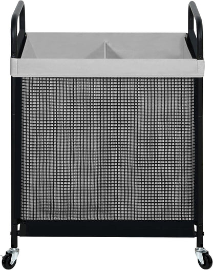 Laundry Hamper 3 Section, 120L Rolling Laundry Sorter Cart with Removable and Washable Liner Bag, Clothes Hamper with Wheels and Metal Handle for Laundry Room and Bedroom, Gray