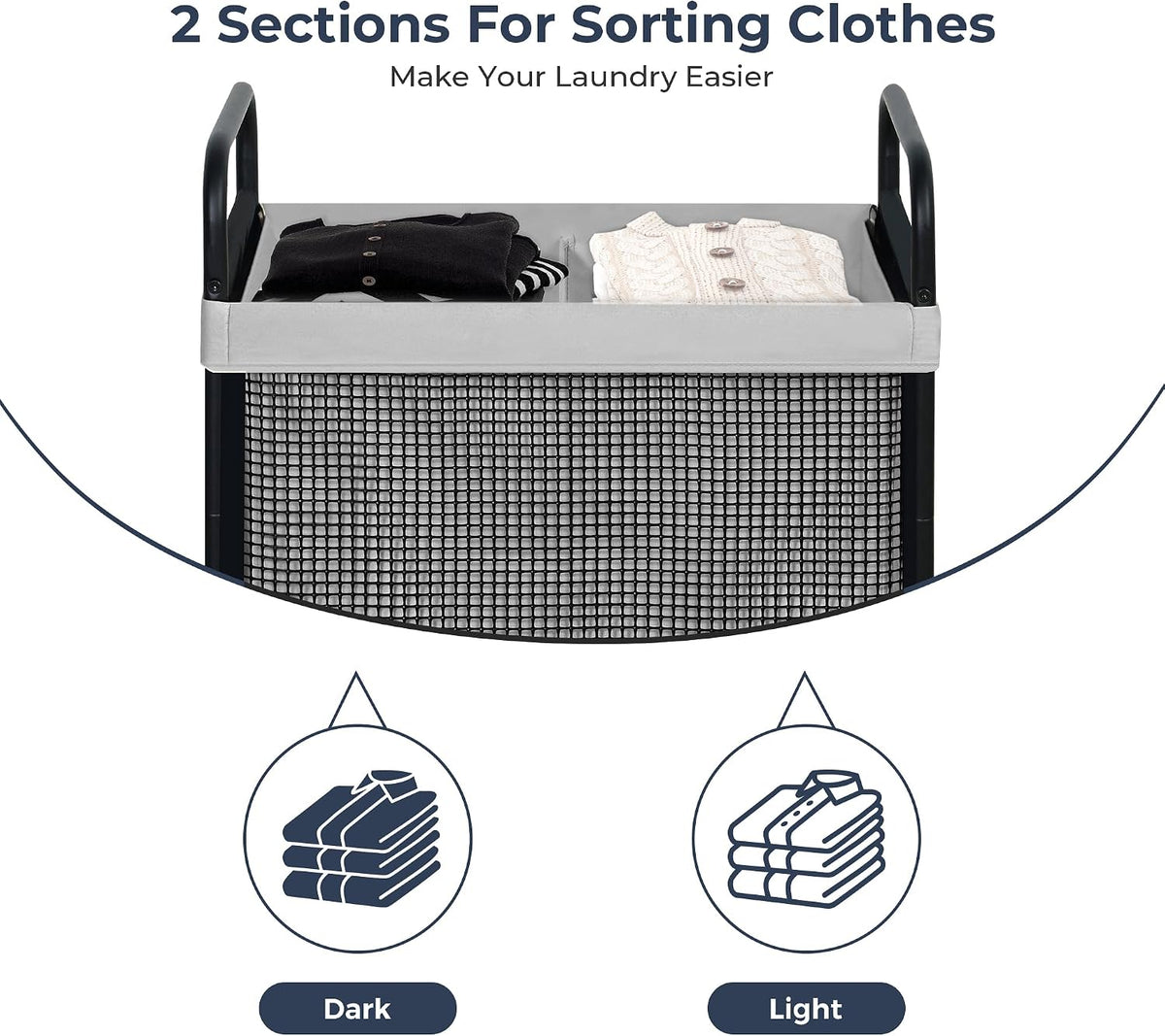 Laundry Hamper 3 Section, 120L Rolling Laundry Sorter Cart with Removable and Washable Liner Bag, Clothes Hamper with Wheels and Metal Handle for Laundry Room and Bedroom, Gray
