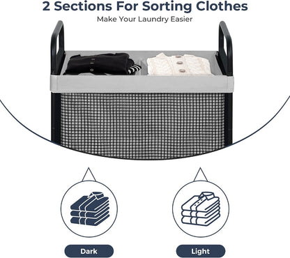 Laundry Hamper 3 Section, 120L Rolling Laundry Sorter Cart with Removable and Washable Liner Bag, Clothes Hamper with Wheels and Metal Handle for Laundry Room and Bedroom, Gray