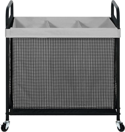 Laundry Hamper 3 Section, 120L Rolling Laundry Sorter Cart with Removable and Washable Liner Bag, Clothes Hamper with Wheels and Metal Handle for Laundry Room and Bedroom, Gray