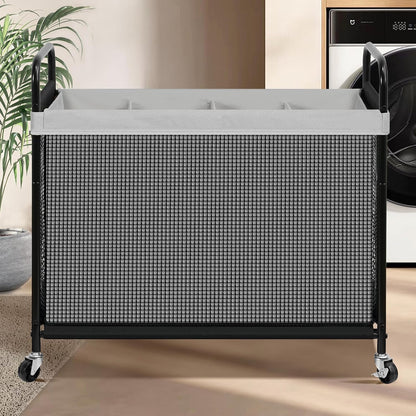 Laundry Hamper 3 Section, 120L Rolling Laundry Sorter Cart with Removable and Washable Liner Bag, Clothes Hamper with Wheels and Metal Handle for Laundry Room and Bedroom, Gray