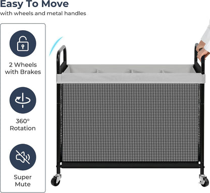 Laundry Hamper 3 Section, 120L Rolling Laundry Sorter Cart with Removable and Washable Liner Bag, Clothes Hamper with Wheels and Metal Handle for Laundry Room and Bedroom, Gray
