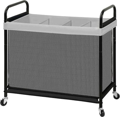 Laundry Hamper 3 Section, 120L Rolling Laundry Sorter Cart with Removable and Washable Liner Bag, Clothes Hamper with Wheels and Metal Handle for Laundry Room and Bedroom, Gray