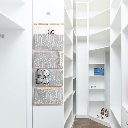 CROWNED 2Pcs Over Door Hanging Storage Bags Wall Mount Closet Organizer, 4 Big Pockets Linen Cotton Fabric Living Room Bedroom Bathroom File Magazine Waterproof Free Hooks White