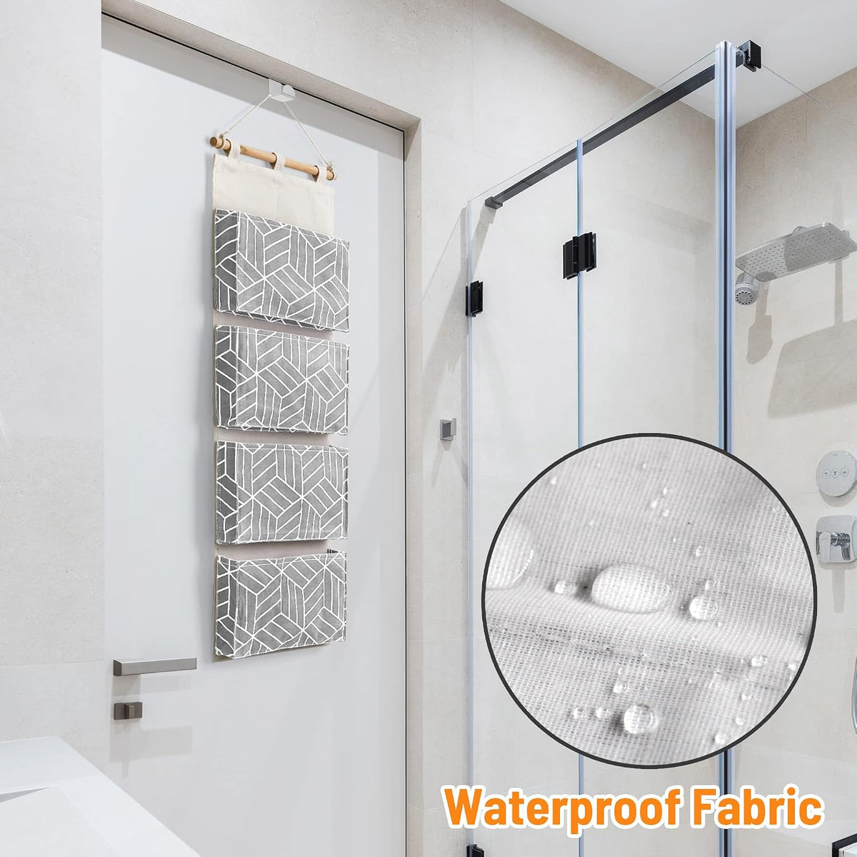 CROWNED 2Pcs Over Door Hanging Storage Bags Wall Mount Closet Organizer, 4 Big Pockets Linen Cotton Fabric Living Room Bedroom Bathroom File Magazine Waterproof Free Hooks White