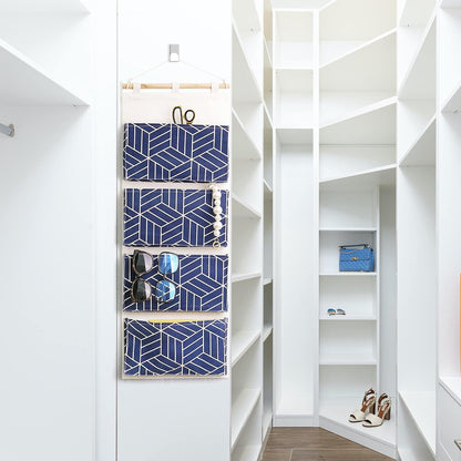 CROWNED 2Pcs Over Door Hanging Storage Bags Wall Mount Closet Organizer, 4 Big Pockets Linen Cotton Fabric Living Room Bedroom Bathroom File Magazine Waterproof Free Hooks White