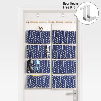 CROWNED 2Pcs Over Door Hanging Storage Bags Wall Mount Closet Organizer, 4 Big Pockets Linen Cotton Fabric Living Room Bedroom Bathroom File Magazine Waterproof Free Hooks White