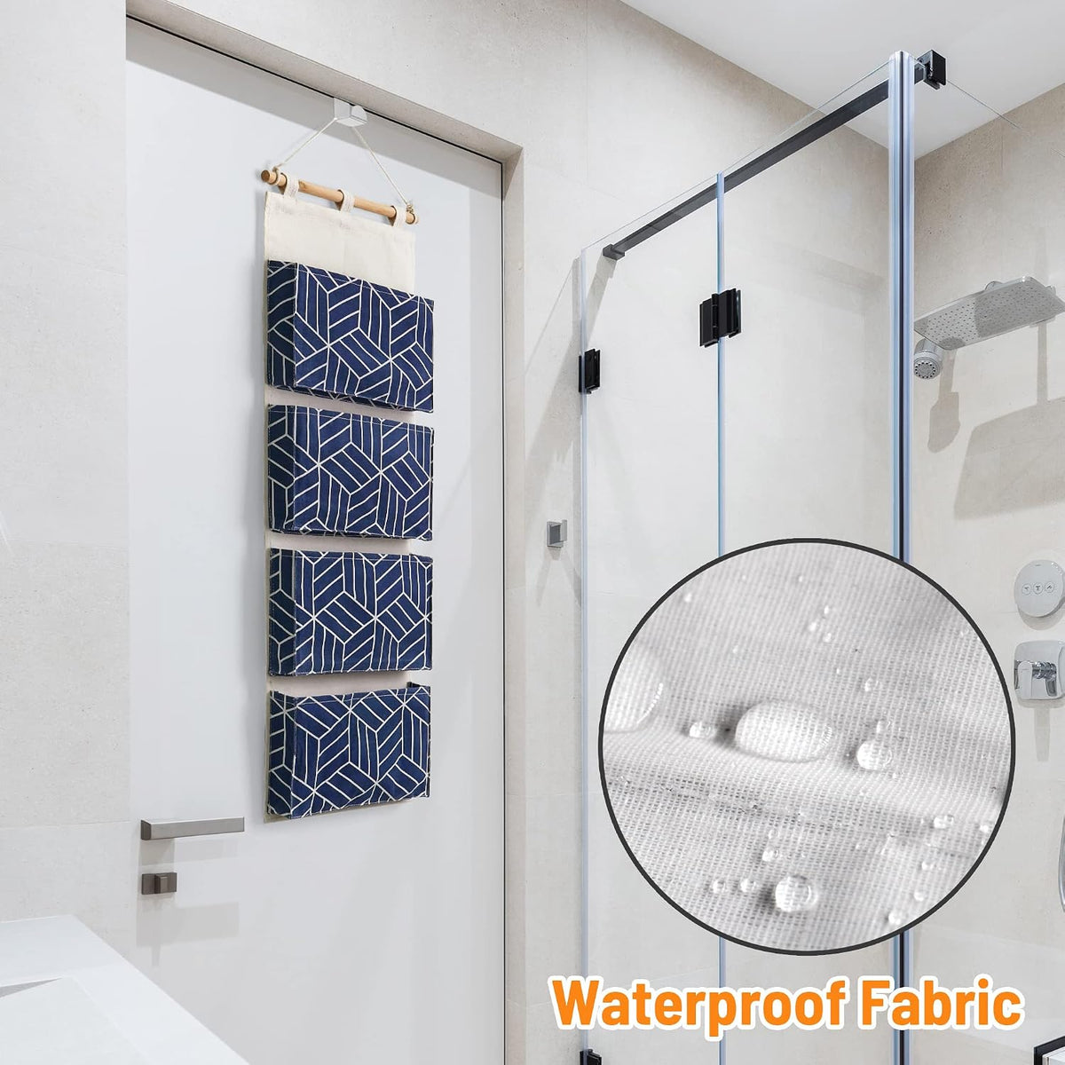 CROWNED 2Pcs Over Door Hanging Storage Bags Wall Mount Closet Organizer, 4 Big Pockets Linen Cotton Fabric Living Room Bedroom Bathroom File Magazine Waterproof Free Hooks White