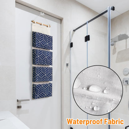 CROWNED 2Pcs Over Door Hanging Storage Bags Wall Mount Closet Organizer, 4 Big Pockets Linen Cotton Fabric Living Room Bedroom Bathroom File Magazine Waterproof Free Hooks White
