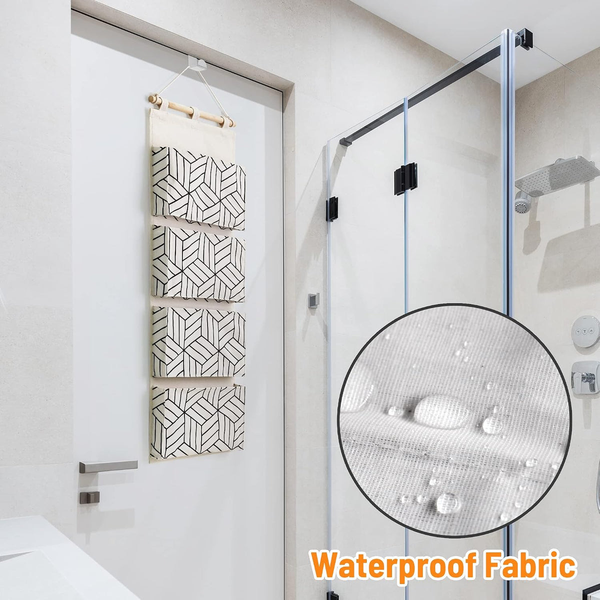CROWNED 2Pcs Over Door Hanging Storage Bags Wall Mount Closet Organizer, 4 Big Pockets Linen Cotton Fabric Living Room Bedroom Bathroom File Magazine Waterproof Free Hooks White