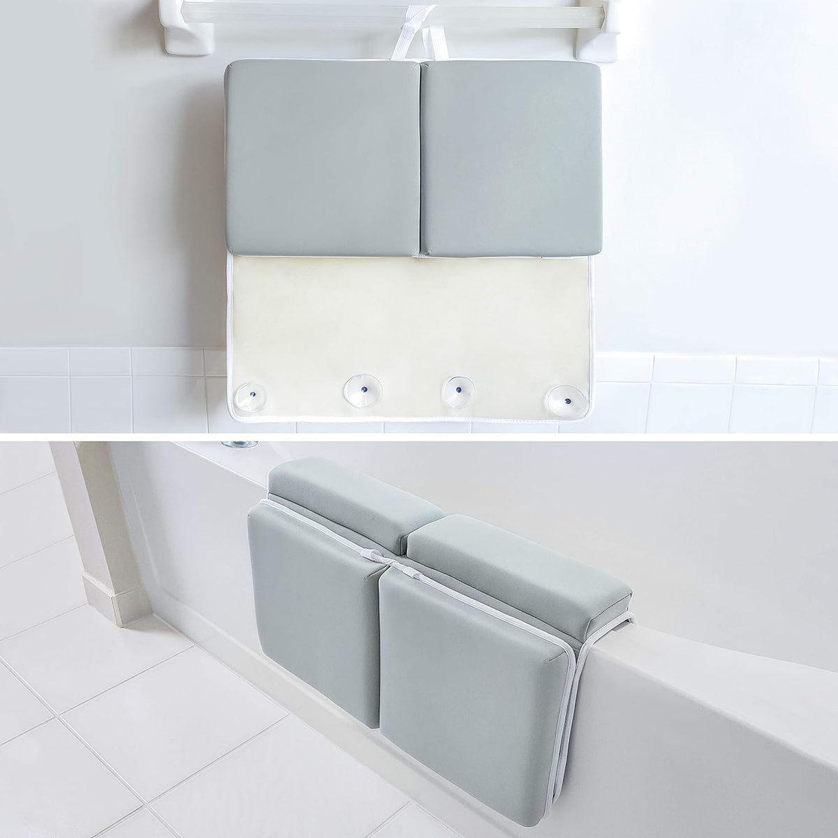 Bath Kneeler with Elbow Rest Pad Set, 1.75 inch Thick Kneeling Pad and Elbow Support for Knee Arm Support, Large Bathtub Kneeling Mat with Toy Organizer for Happy Baby Bathing Time, Beige