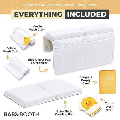 Bath Kneeler with Elbow Rest Pad Set, 1.75 inch Thick Kneeling Pad and Elbow Support for Knee Arm Support, Large Bathtub Kneeling Mat with Toy Organizer for Happy Baby Bathing Time, Beige