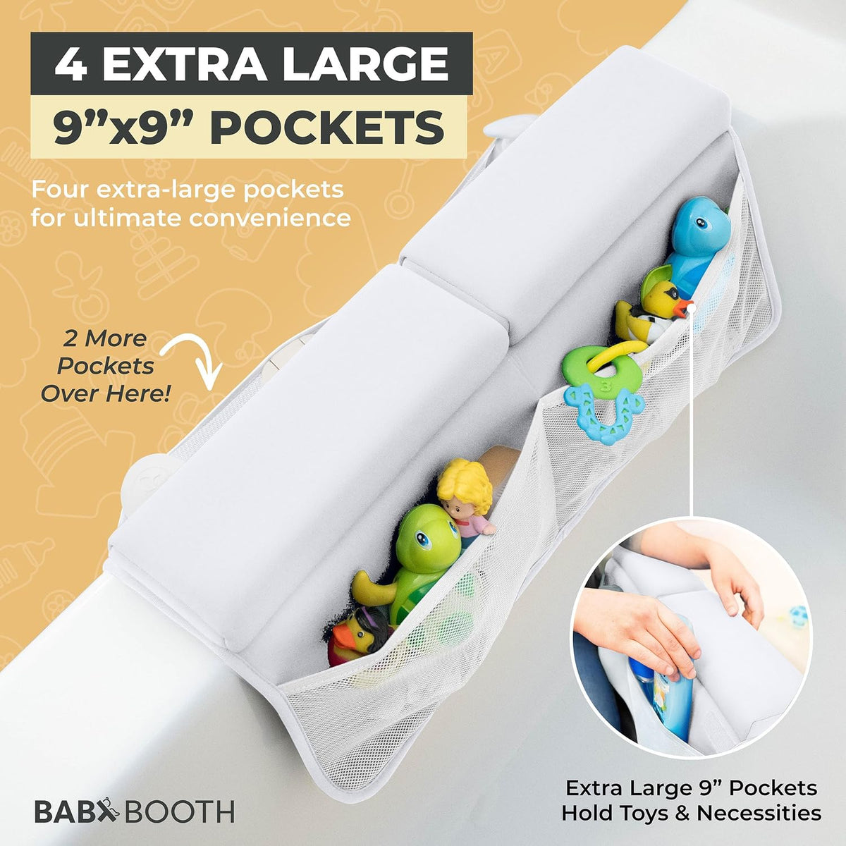 Bath Kneeler with Elbow Rest Pad Set, 1.75 inch Thick Kneeling Pad and Elbow Support for Knee Arm Support, Large Bathtub Kneeling Mat with Toy Organizer for Happy Baby Bathing Time, Beige