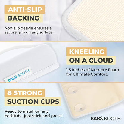 Bath Kneeler with Elbow Rest Pad Set, 1.75 inch Thick Kneeling Pad and Elbow Support for Knee Arm Support, Large Bathtub Kneeling Mat with Toy Organizer for Happy Baby Bathing Time, Beige