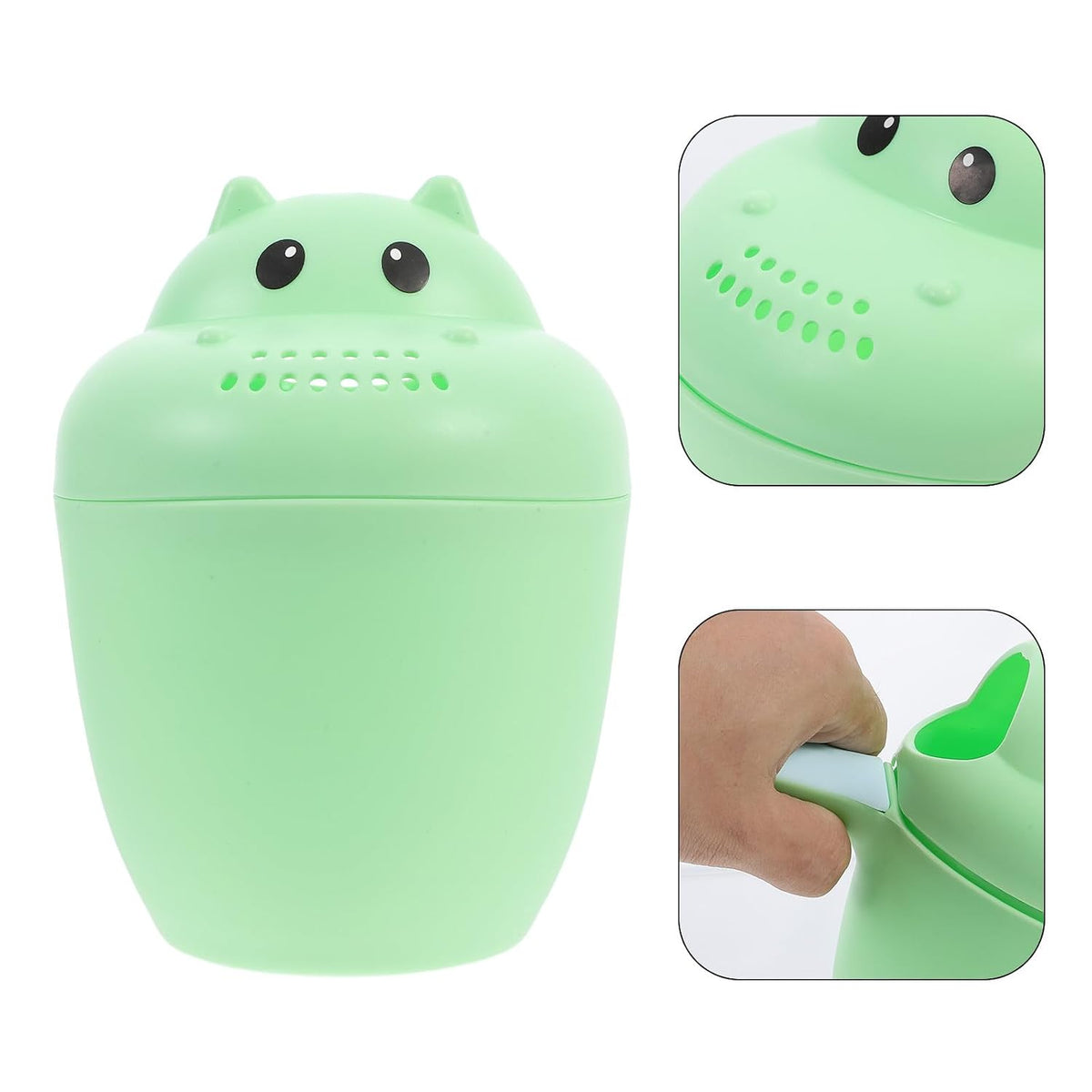 Bath Rinser and Shampoo Rinse Cup for Infants, Hippo Shape, Large Green Water Ladle with Eye Protection, Suitable for Newborns and Shower Bathing