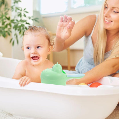Bath Rinser and Shampoo Rinse Cup for Infants, Hippo Shape, Large Green Water Ladle with Eye Protection, Suitable for Newborns and Shower Bathing