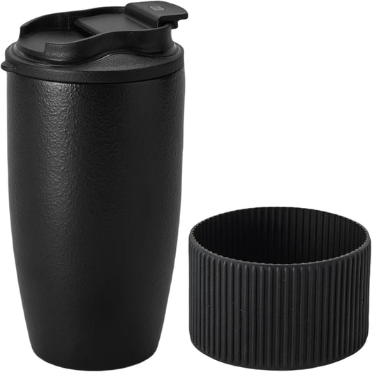 16oz Large Heavyweight Ceramic Travel Mug, Leakproof (Black) | 16oz Large Travel, Heavyweight Ceramic, Leakproof PP Lid, Silicone Sleeve, Microwave & Dishwasher Safe, Gift Ready