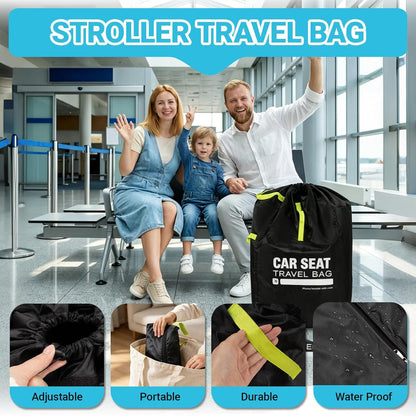 Foldable Car Seat Travel Bag, Zippered with Backpack Straps and Drawstring
