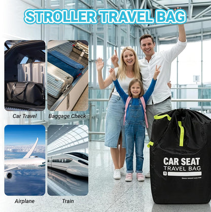 Foldable Car Seat Travel Bag, Zippered with Backpack Straps and Drawstring