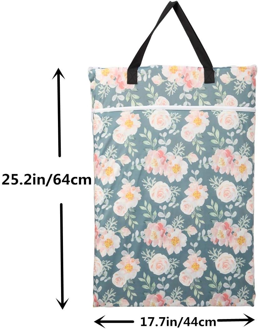 1 Large Hanging Wet Bag Laundry Pail Bag Reusable Washable (Silver Foliage)