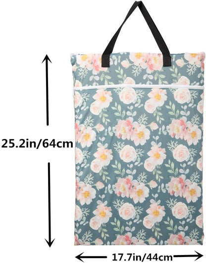 1 Large Hanging Wet Bag Laundry Pail Bag Reusable Washable (Silver Foliage)