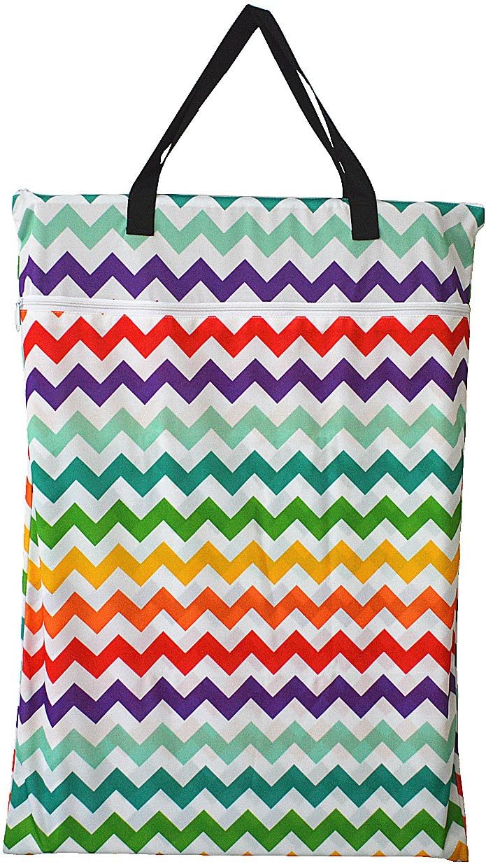 1 Large Hanging Wet Bag Laundry Pail Bag Reusable Washable (Silver Foliage)