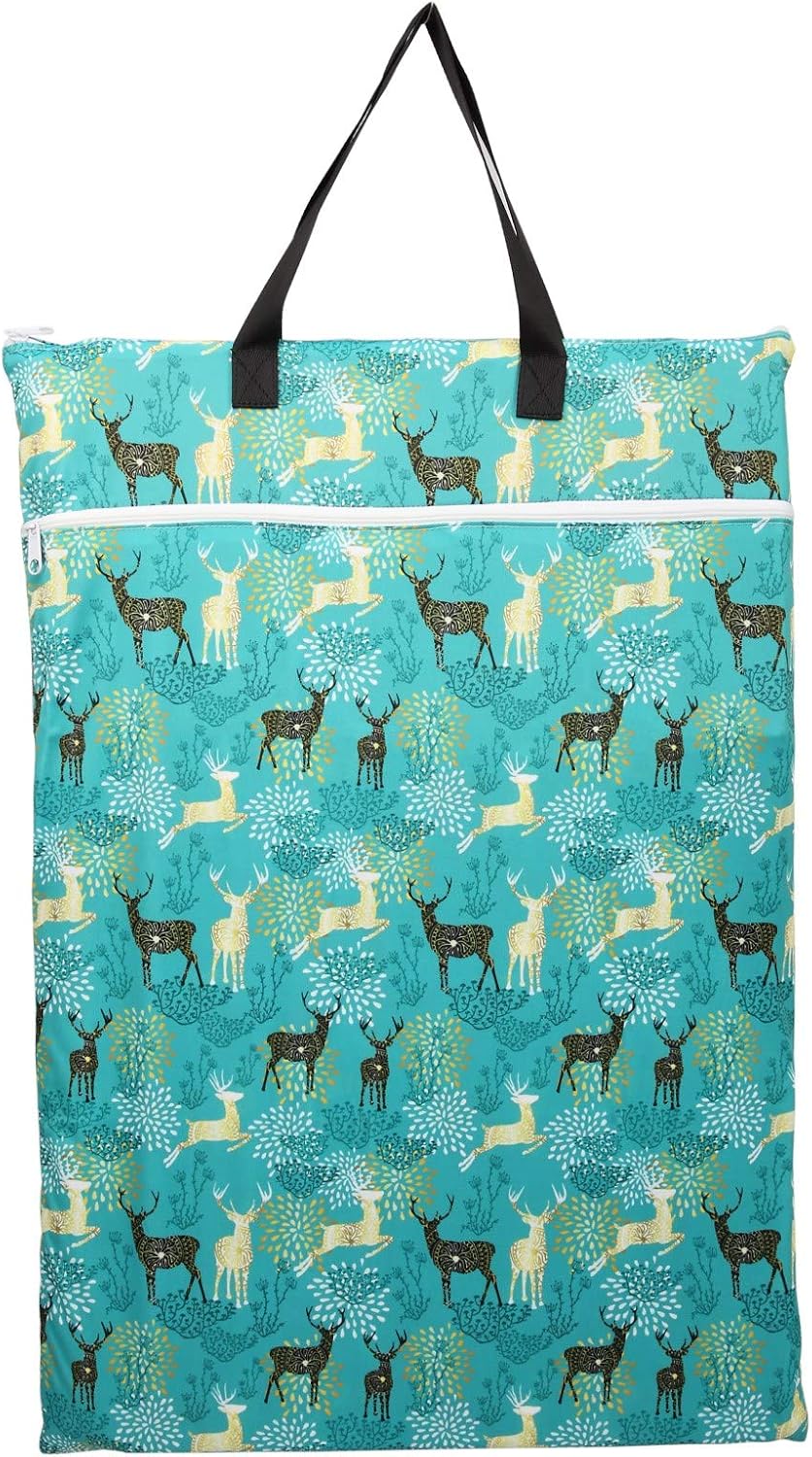 1 Large Hanging Wet Bag Laundry Pail Bag Reusable Washable (Silver Foliage)