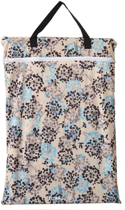 1 Large Hanging Wet Bag Laundry Pail Bag Reusable Washable (Silver Foliage)