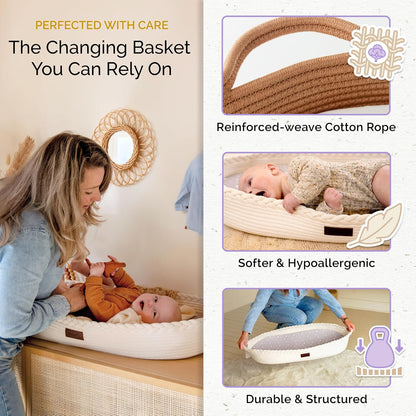 Baby Changing Basket, Portable Diaper Changing Pad, Moses Basket for Newborns, Changing Table Topper for Baby Nursery, Waterproof Travel Pad Cover