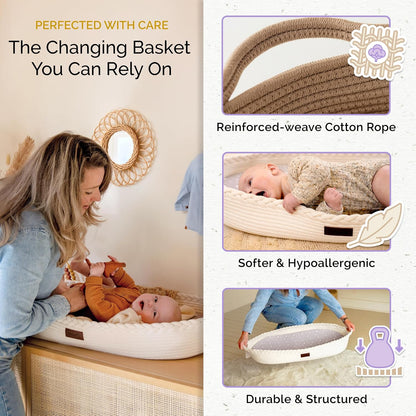 Baby Changing Basket, Portable Diaper Changing Pad, Moses Basket for Newborns, Changing Table Topper for Baby Nursery, Waterproof Travel Pad Cover