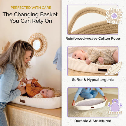 Baby Changing Basket, Portable Diaper Changing Pad, Moses Basket for Newborns, Changing Table Topper for Baby Nursery, Waterproof Travel Pad Cover