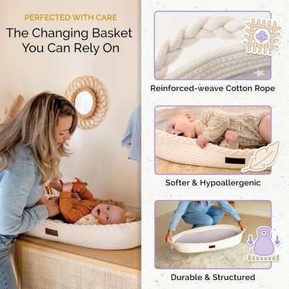 Baby Changing Basket, Portable Diaper Changing Pad, Moses Basket for Newborns, Changing Table Topper for Baby Nursery, Waterproof Travel Pad Cover