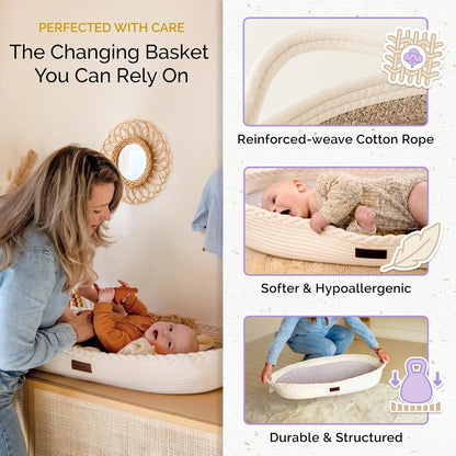 Baby Changing Basket, Portable Diaper Changing Pad, Moses Basket for Newborns, Changing Table Topper for Baby Nursery, Waterproof Travel Pad Cover