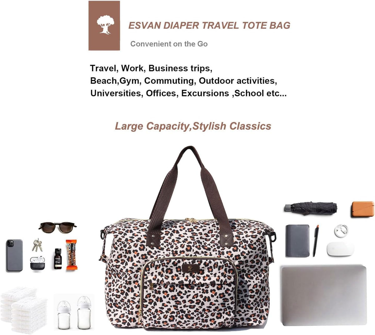 Diaper Bag Tote, Travel Overnight Carry-on Duffel Gym Bag, Multifunction Linen Canvas Dry Wet Maternity weekender