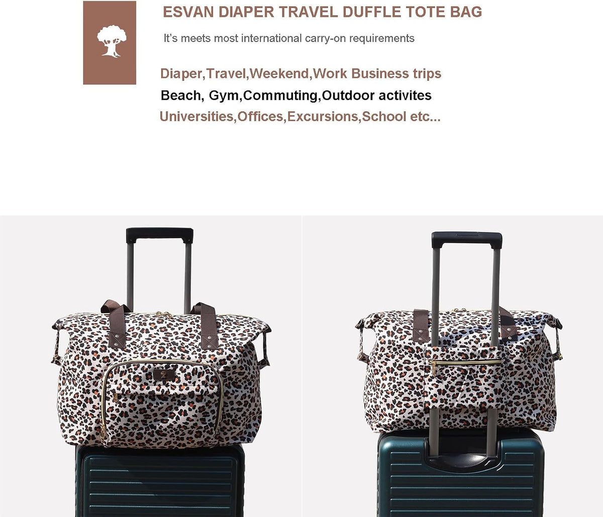 Diaper Bag Tote, Travel Overnight Carry-on Duffel Gym Bag, Multifunction Linen Canvas Dry Wet Maternity weekender