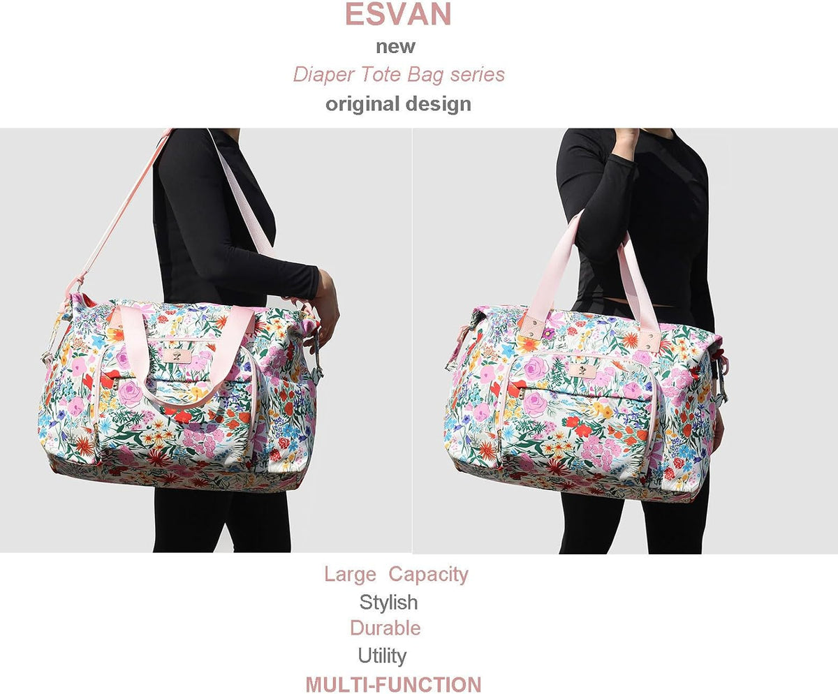 Diaper Bag Tote, Travel Overnight Carry-on Duffel Gym Bag, Multifunction Linen Canvas Dry Wet Maternity weekender