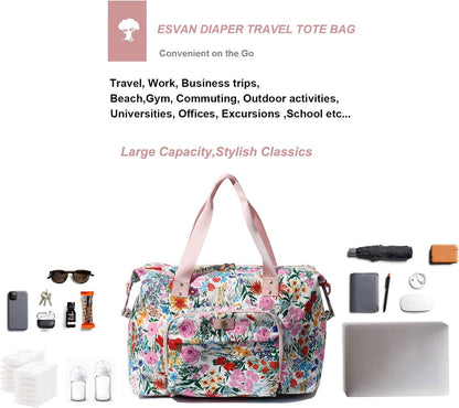 Diaper Bag Tote, Travel Overnight Carry-on Duffel Gym Bag, Multifunction Linen Canvas Dry Wet Maternity weekender