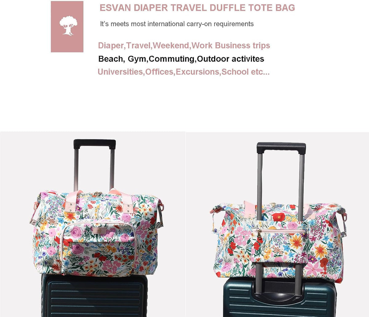 Diaper Bag Tote, Travel Overnight Carry-on Duffel Gym Bag, Multifunction Linen Canvas Dry Wet Maternity weekender