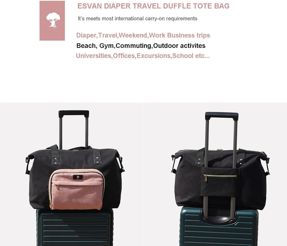 Diaper Bag Tote, Travel Overnight Carry-on Duffel Gym Bag, Multifunction Linen Canvas Dry Wet Maternity weekender