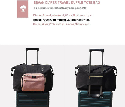 Diaper Bag Tote, Travel Overnight Carry-on Duffel Gym Bag, Multifunction Linen Canvas Dry Wet Maternity weekender