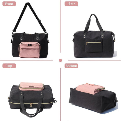 Diaper Bag Tote, Travel Overnight Carry-on Duffel Gym Bag, Multifunction Linen Canvas Dry Wet Maternity weekender