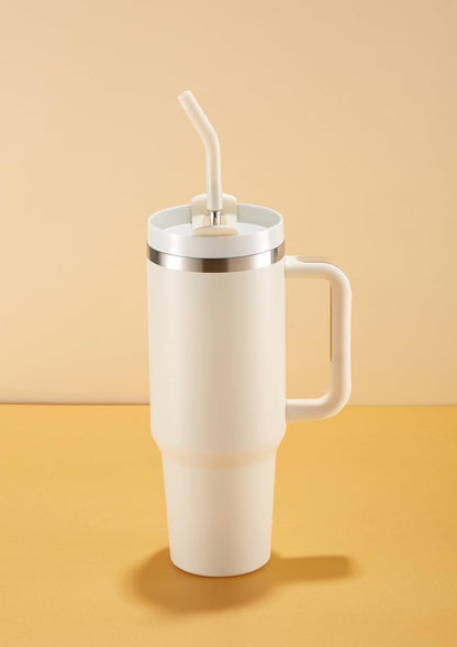Stainless Steel Tumbler, with Straw and Handle, Leakproof, Vacuum Insulated Travel Coffee Mug, Reusable Double Walled Water Bottle, Keeps Hot or Cold, 40 oz, Bubblegum Pink