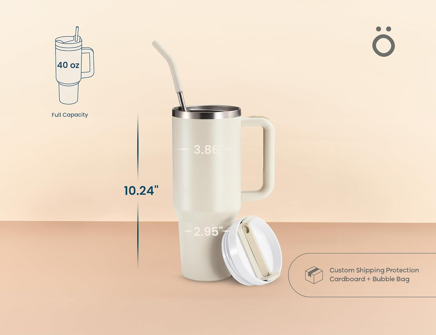 Stainless Steel Tumbler, with Straw and Handle, Leakproof, Vacuum Insulated Travel Coffee Mug, Reusable Double Walled Water Bottle, Keeps Hot or Cold, 40 oz, Bubblegum Pink