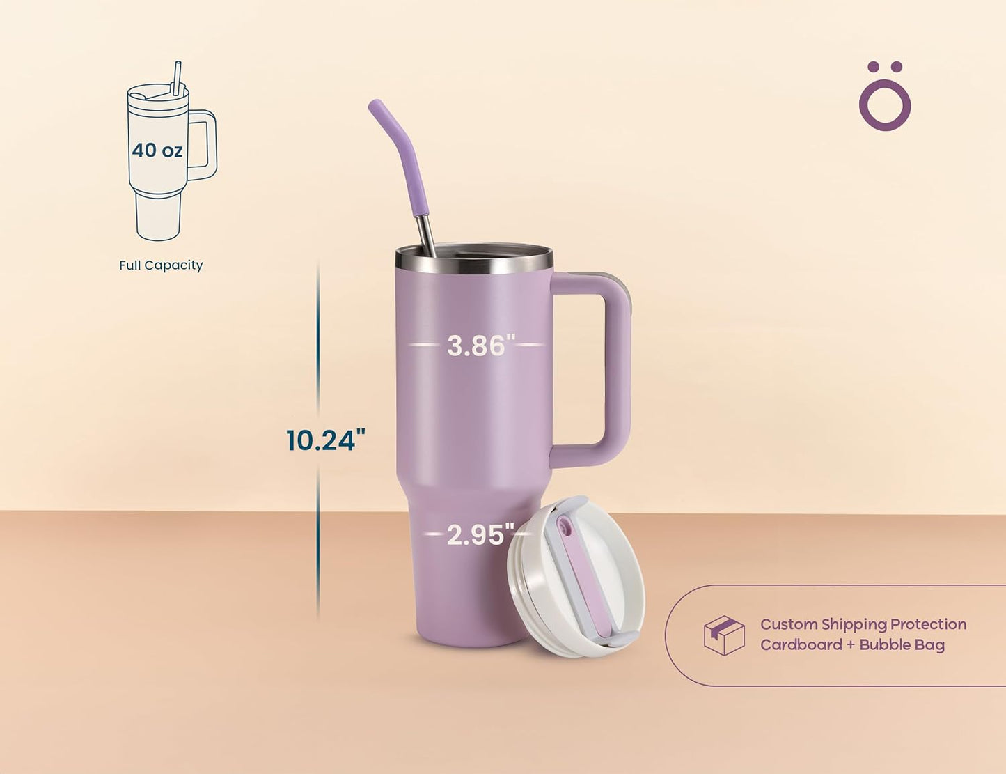 Stainless Steel Tumbler, with Straw and Handle, Leakproof, Vacuum Insulated Travel Coffee Mug, Reusable Double Walled Water Bottle, Keeps Hot or Cold, 40 oz, Bubblegum Pink