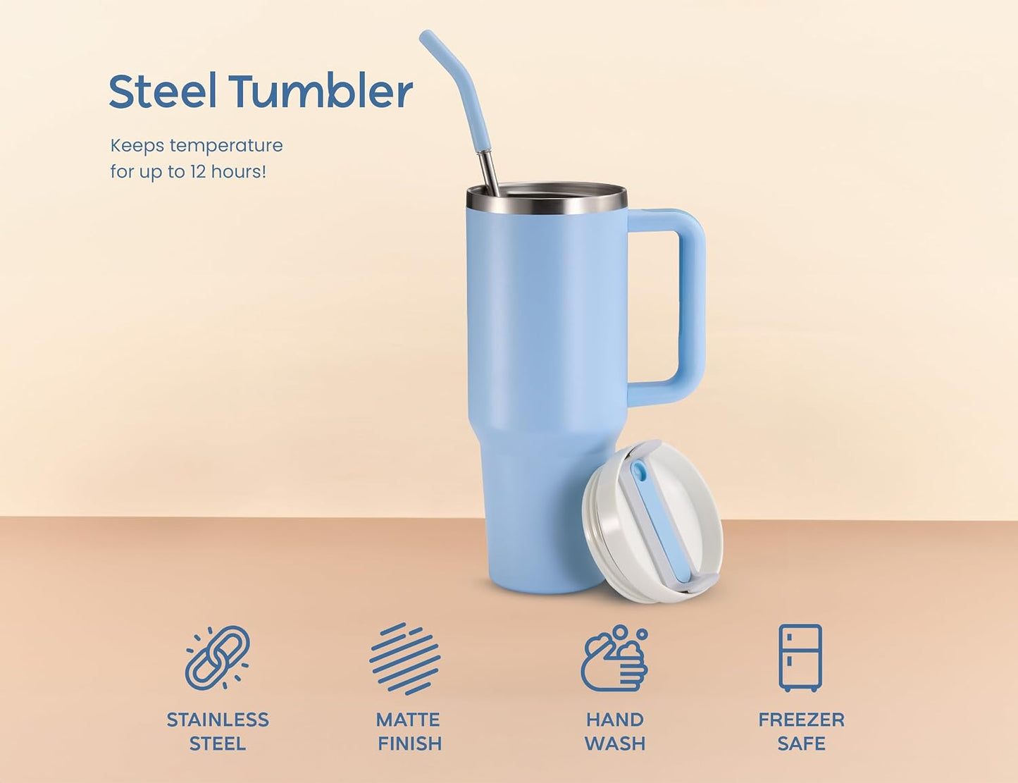Stainless Steel Tumbler, with Straw and Handle, Leakproof, Vacuum Insulated Travel Coffee Mug, Reusable Double Walled Water Bottle, Keeps Hot or Cold, 40 oz, Bubblegum Pink