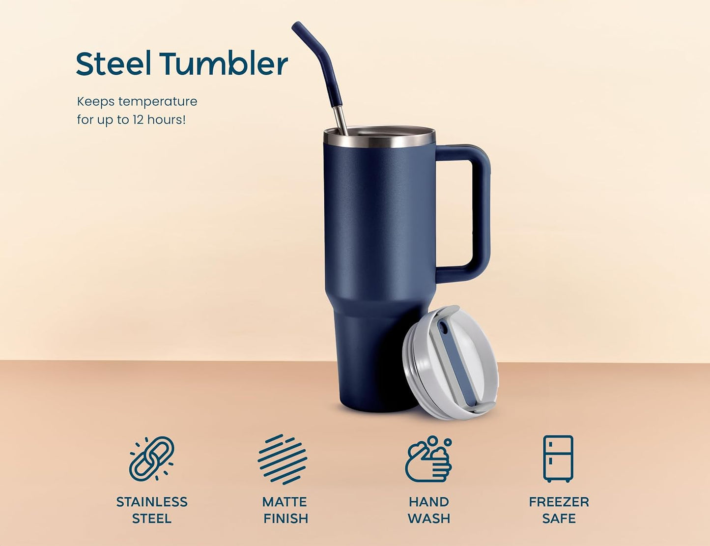 Stainless Steel Tumbler, with Straw and Handle, Leakproof, Vacuum Insulated Travel Coffee Mug, Reusable Double Walled Water Bottle, Keeps Hot or Cold, 40 oz, Bubblegum Pink