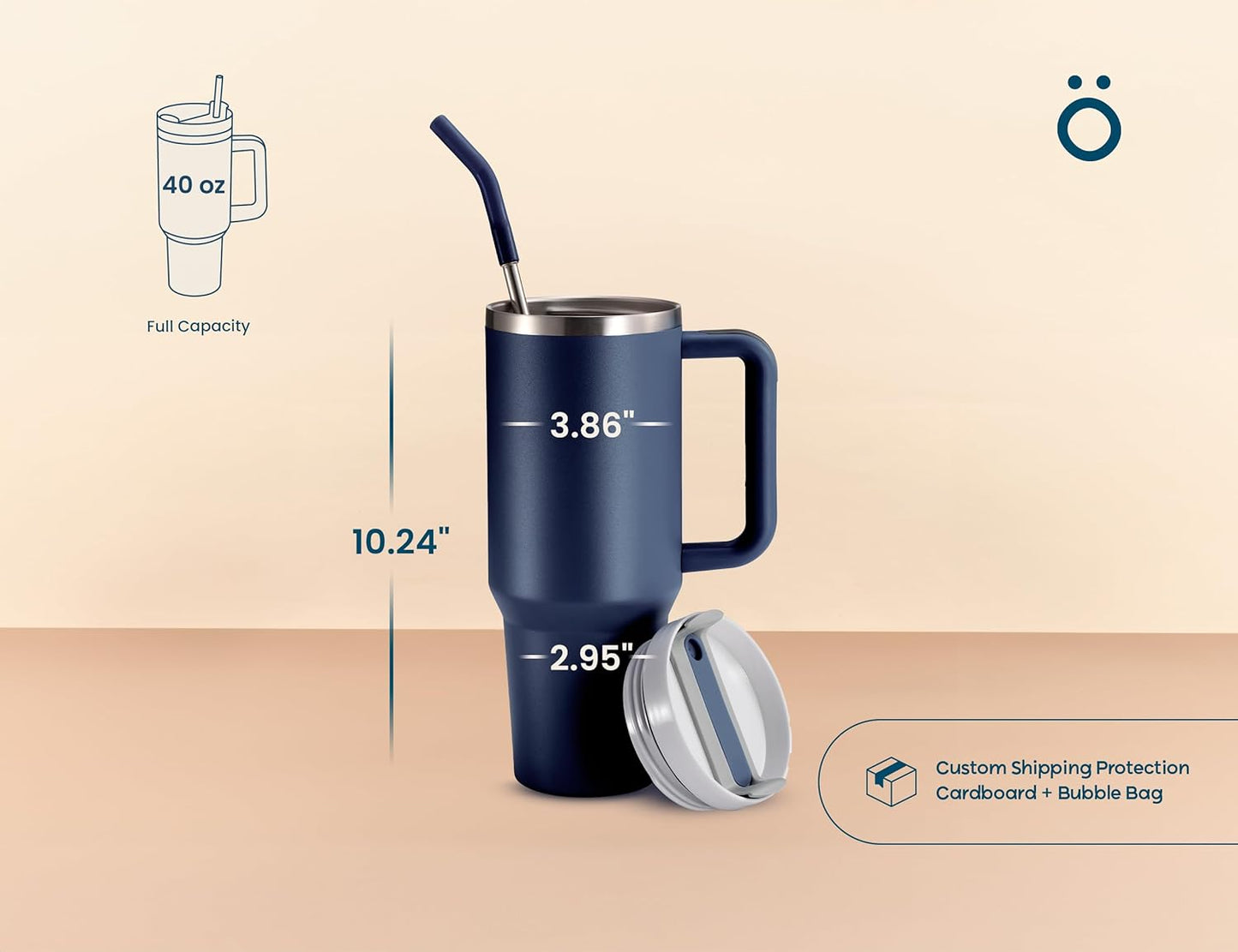 Stainless Steel Tumbler, with Straw and Handle, Leakproof, Vacuum Insulated Travel Coffee Mug, Reusable Double Walled Water Bottle, Keeps Hot or Cold, 40 oz, Bubblegum Pink