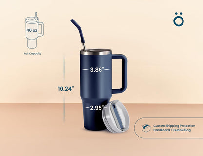 Stainless Steel Tumbler, with Straw and Handle, Leakproof, Vacuum Insulated Travel Coffee Mug, Reusable Double Walled Water Bottle, Keeps Hot or Cold, 40 oz, Bubblegum Pink