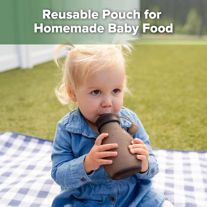 Hippo Wide Opening Silicone Goody Pouch – 9oz/260ml Reusable Pouches for Toddlers, Baby Food Pouches with Wide Opening for Easy Fill & Clean, Perfect for Purees & Smoothies